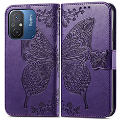 Coque Portefeuille Papillon Livre Cuir Etui Clapet pour Xiaomi Redmi 11A 4G Violet