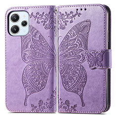 Coque Portefeuille Papillon Livre Cuir Etui Clapet pour Xiaomi Redmi 12 4G Violet Clair