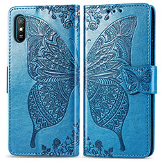 Coque Portefeuille Papillon Livre Cuir Etui Clapet pour Xiaomi Redmi 9A Bleu