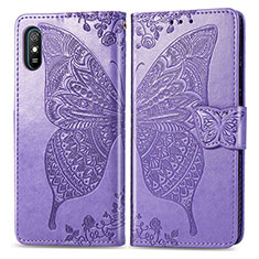 Coque Portefeuille Papillon Livre Cuir Etui Clapet pour Xiaomi Redmi 9A Violet Clair