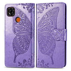 Coque Portefeuille Papillon Livre Cuir Etui Clapet pour Xiaomi Redmi 9C Violet Clair