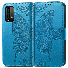 Coque Portefeuille Papillon Livre Cuir Etui Clapet pour Xiaomi Redmi 9T 4G Bleu