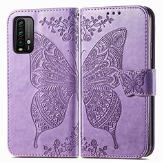 Coque Portefeuille Papillon Livre Cuir Etui Clapet pour Xiaomi Redmi 9T 4G Violet Clair