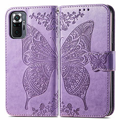 Coque Portefeuille Papillon Livre Cuir Etui Clapet pour Xiaomi Redmi Note 10 Pro 4G Violet Clair