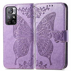 Coque Portefeuille Papillon Livre Cuir Etui Clapet pour Xiaomi Redmi Note 11 5G Violet Clair