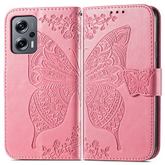 Coque Portefeuille Papillon Livre Cuir Etui Clapet pour Xiaomi Redmi Note 11T Pro 5G Rose Rouge