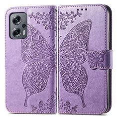 Coque Portefeuille Papillon Livre Cuir Etui Clapet pour Xiaomi Redmi Note 11T Pro 5G Violet Clair