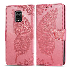 Coque Portefeuille Papillon Livre Cuir Etui Clapet pour Xiaomi Redmi Note 9 Pro Rose Rouge