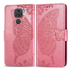 Coque Portefeuille Papillon Livre Cuir Etui Clapet pour Xiaomi Redmi Note 9 Rose Rouge