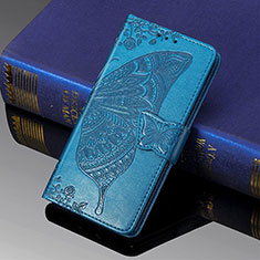 Coque Portefeuille Papillon Livre Cuir Etui Clapet S01D pour Samsung Galaxy S21 Ultra 5G Bleu