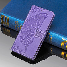 Coque Portefeuille Papillon Livre Cuir Etui Clapet S01D pour Samsung Galaxy S21 Ultra 5G Violet Clair
