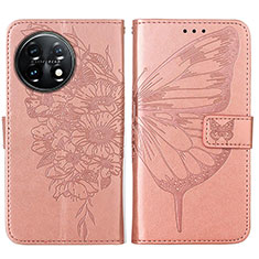 Coque Portefeuille Papillon Livre Cuir Etui Clapet Y01B pour OnePlus 11 5G Or Rose