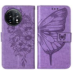 Coque Portefeuille Papillon Livre Cuir Etui Clapet Y01B pour OnePlus 11 5G Violet Clair