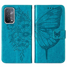 Coque Portefeuille Papillon Livre Cuir Etui Clapet Y01B pour OnePlus Nord N200 5G Bleu
