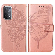 Coque Portefeuille Papillon Livre Cuir Etui Clapet Y01B pour OnePlus Nord N200 5G Or Rose