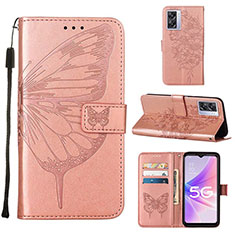 Coque Portefeuille Papillon Livre Cuir Etui Clapet Y01B pour OnePlus Nord N300 5G Or Rose