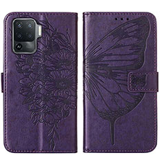 Coque Portefeuille Papillon Livre Cuir Etui Clapet Y01B pour Oppo A94 4G Violet
