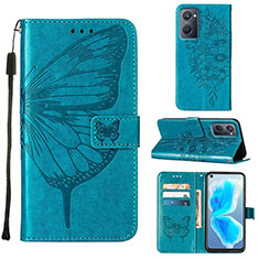 Coque Portefeuille Papillon Livre Cuir Etui Clapet Y01B pour Oppo A96 4G Bleu