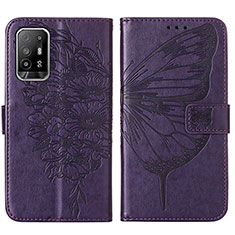 Coque Portefeuille Papillon Livre Cuir Etui Clapet Y01B pour Oppo F19 Pro+ Plus 5G Violet