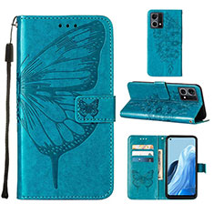 Coque Portefeuille Papillon Livre Cuir Etui Clapet Y01B pour Oppo F21s Pro 4G Bleu