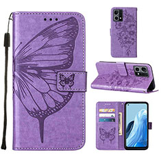 Coque Portefeuille Papillon Livre Cuir Etui Clapet Y01B pour Oppo F21s Pro 4G Violet Clair