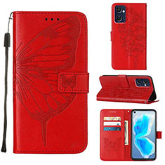 Coque Portefeuille Papillon Livre Cuir Etui Clapet Y01B pour Oppo Find X5 Lite 5G Rouge