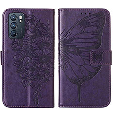 Coque Portefeuille Papillon Livre Cuir Etui Clapet Y01B pour Oppo Reno6 5G Violet