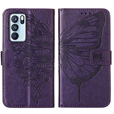 Coque Portefeuille Papillon Livre Cuir Etui Clapet Y01B pour Oppo Reno6 Pro 5G India Violet