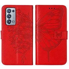 Coque Portefeuille Papillon Livre Cuir Etui Clapet Y01B pour Oppo Reno6 Pro 5G Rouge