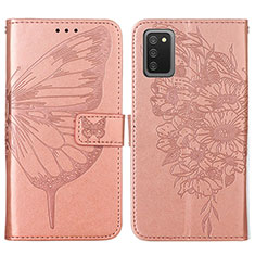 Coque Portefeuille Papillon Livre Cuir Etui Clapet Y01B pour Samsung Galaxy A02s Or Rose
