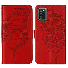 Coque Portefeuille Papillon Livre Cuir Etui Clapet Y01B pour Samsung Galaxy A02s Rouge