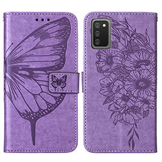 Coque Portefeuille Papillon Livre Cuir Etui Clapet Y01B pour Samsung Galaxy A02s Violet Clair