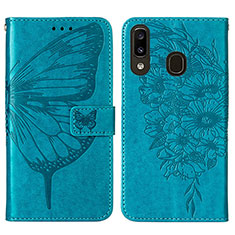 Coque Portefeuille Papillon Livre Cuir Etui Clapet Y01B pour Samsung Galaxy A20 Bleu