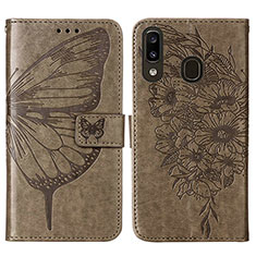 Coque Portefeuille Papillon Livre Cuir Etui Clapet Y01B pour Samsung Galaxy A20 Gris