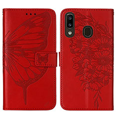 Coque Portefeuille Papillon Livre Cuir Etui Clapet Y01B pour Samsung Galaxy A20 Rouge
