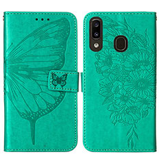 Coque Portefeuille Papillon Livre Cuir Etui Clapet Y01B pour Samsung Galaxy A20 Vert