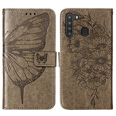 Coque Portefeuille Papillon Livre Cuir Etui Clapet Y01B pour Samsung Galaxy A21 Gris