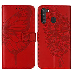 Coque Portefeuille Papillon Livre Cuir Etui Clapet Y01B pour Samsung Galaxy A21 Rouge