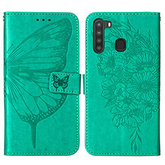 Coque Portefeuille Papillon Livre Cuir Etui Clapet Y01B pour Samsung Galaxy A21 Vert