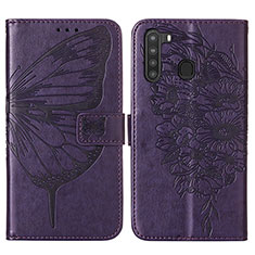 Coque Portefeuille Papillon Livre Cuir Etui Clapet Y01B pour Samsung Galaxy A21 Violet