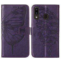 Coque Portefeuille Papillon Livre Cuir Etui Clapet Y01B pour Samsung Galaxy A30 Violet