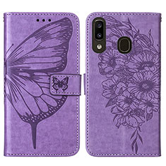 Coque Portefeuille Papillon Livre Cuir Etui Clapet Y01B pour Samsung Galaxy A30 Violet Clair