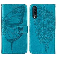 Coque Portefeuille Papillon Livre Cuir Etui Clapet Y01B pour Samsung Galaxy A50 Bleu