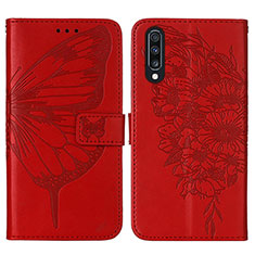 Coque Portefeuille Papillon Livre Cuir Etui Clapet Y01B pour Samsung Galaxy A50 Rouge