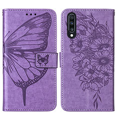 Coque Portefeuille Papillon Livre Cuir Etui Clapet Y01B pour Samsung Galaxy A50 Violet Clair