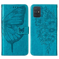 Coque Portefeuille Papillon Livre Cuir Etui Clapet Y01B pour Samsung Galaxy A51 4G Bleu