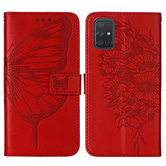 Coque Portefeuille Papillon Livre Cuir Etui Clapet Y01B pour Samsung Galaxy A51 4G Rouge