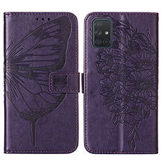 Coque Portefeuille Papillon Livre Cuir Etui Clapet Y01B pour Samsung Galaxy A51 4G Violet