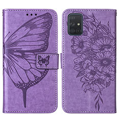 Coque Portefeuille Papillon Livre Cuir Etui Clapet Y01B pour Samsung Galaxy A51 4G Violet Clair
