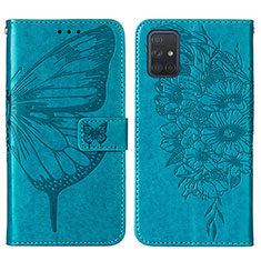 Coque Portefeuille Papillon Livre Cuir Etui Clapet Y01B pour Samsung Galaxy A71 4G A715 Bleu
